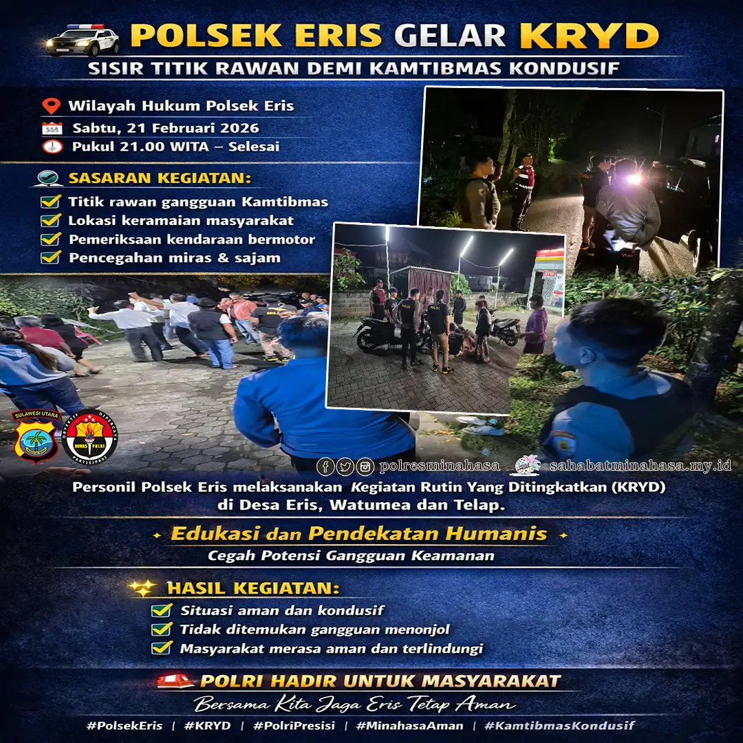 Menjaga Nyala Aman di Pesisir Danau: Personil Polsek Eris Sisir Titik Rawan dalam Giat KRYD